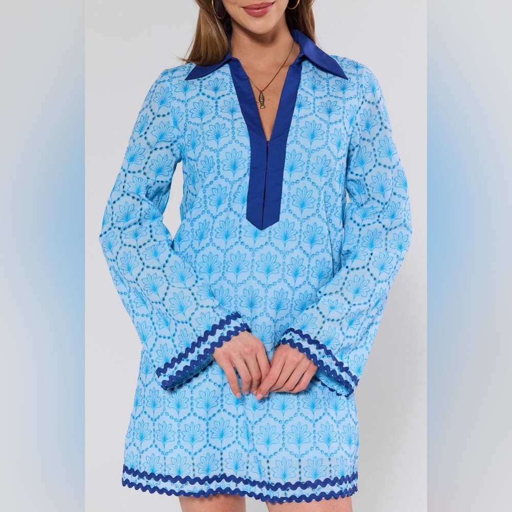 Avara Cove Blue Embroidered Tunic Dress | Size S | NWOT - Picture 2 of 11